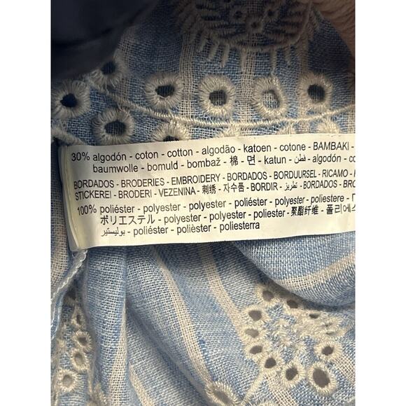 Zara Striped Baby Doll Top Ruffled Embroidered Cami Light Blue White Size Medium - Picture 9 of 11